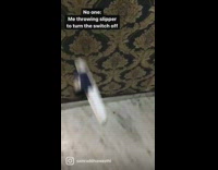 Woman throws slipper to turn off light 