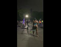 Two girls dance park lingerie metal pole 