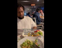 Collab dogIG_default - Dog sits beside the man that dislike dogs in the restaurant