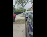 Cars driving on the sidewalk to avoid traffic on the road 
