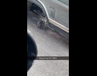 Truck drive on road with missing tire