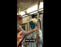 Collab Subway Creatures - Woman blonde wig blue face paint ride train