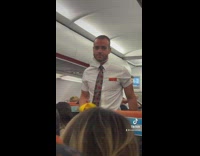 Blonde Ladies Look at Fit Male Flight Attendant