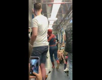 Spiderman on train breakdance and flips 