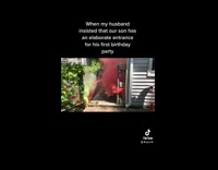 Baby boy rides toy car to party 