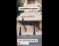 Man sunglasses walk down stairs for video