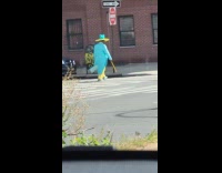 Collab WINY - Man wears costume walks on the street