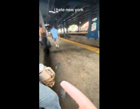 Girl yells at man train