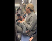 Guy wears scrub suit sleeps on subway