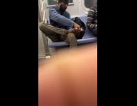Man clips toe nails inside subway train