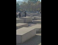 Woman black tank crop top poses on the Memorial