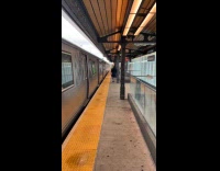 Trash bags blocks stairs in subway station
