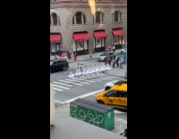 Group of ballerinas cross the street crosswalk