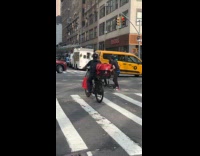 Guy rides customized scooter with office chair