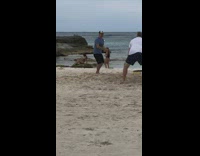 Beach sand trampoline ball game 