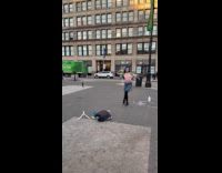 Woman tiktok video with milk on street