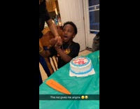 Kid cuts cake the wrong way 