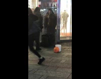 Guy dressed as a monster in cape dances in the mirror to boombox song