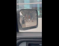 Collab IITW - Woman brown fur coat walk airport sidewalk sidemirror