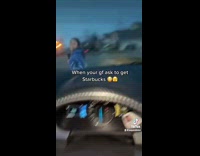 Girl runs down driveway for starbucks drops it