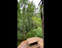 Woman do backflip to ride zip line