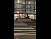 Woman in black coat stands on the road barrier