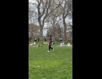 Group with armor battle fight at park