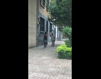 Man brown polo rap music video shoot sidewalk