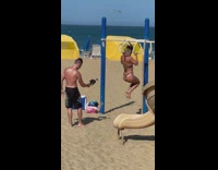 Woman bikini pull ups on playground focus on butt