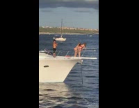 Three women bend flex butt yacht music