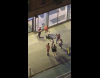 People in circle sing backstreet boys sidewalk 