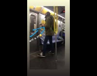 Collab Subway Creatures - Guy riding subway holds drill tool 