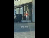 Girl tiktok dances welder mask parking lot 