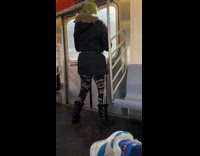 Collab Subway Creatures - Lady riding the train dances by door 