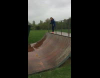 Collab Allfails - Blue Jacket Orange Shoes Girl Slips On Skateboard Half Pipe