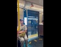 Rain water dripping down on subway door 