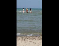 Four women pink blue bikini twerk beach