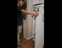 Music gets louder when man open refrigerator