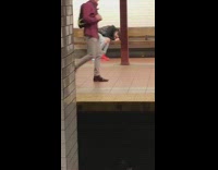 Black jacket white pants glowing shies sleeping in bench subway