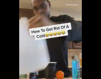 How to get rid of a cold, guy pours milk, mouthwash, orange into cup