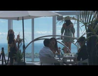 Girl off shoulder dress white umbrella rooftop