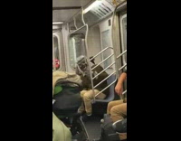 The grinch and a werewolf have stare-off on train