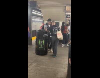 Guy react to men leaning on garbage can