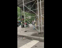 Old man argues with guy crossing street 