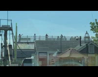 Multiple people rooftop balcony selfie brown umbrella 