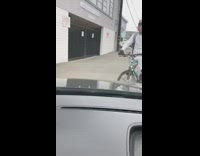 Kevin blocks car alley girl bicycle 