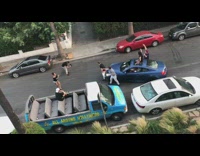 Group of people photo shoot blue car all around Hollywood tour Part 2