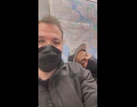 Man falls asleep rests head on strangers shoulder 