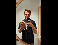 Compilation guy holds puppy in front mirror 