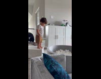 Kid falls from foam block